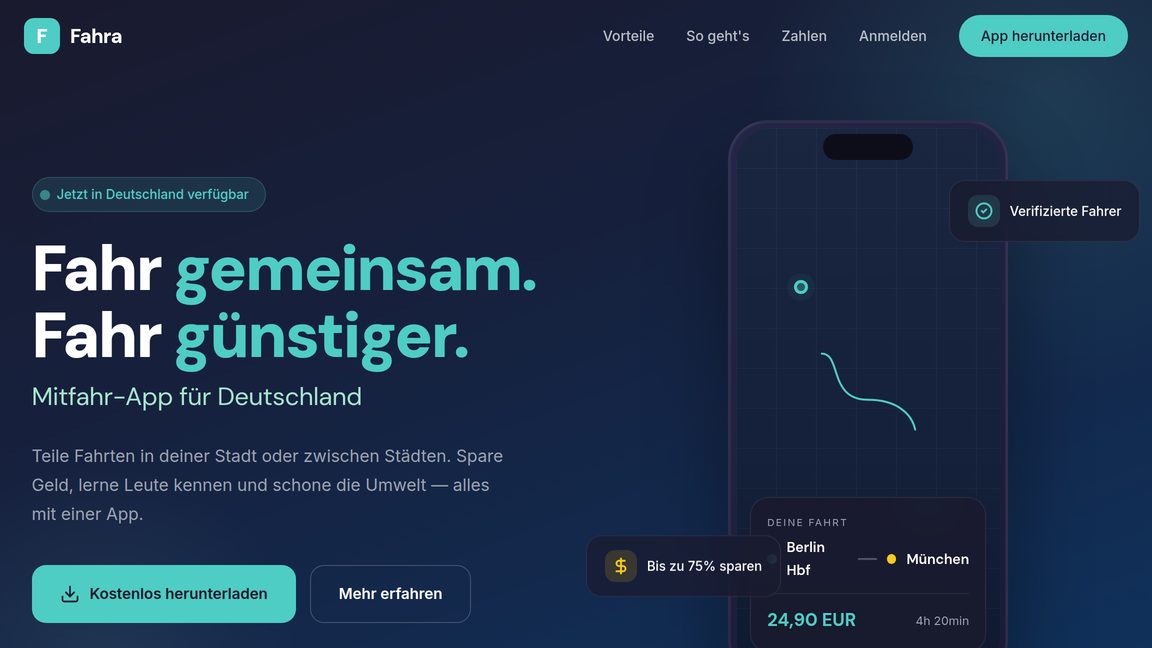Fahra — Samåkningsapp för hela Tyskland.